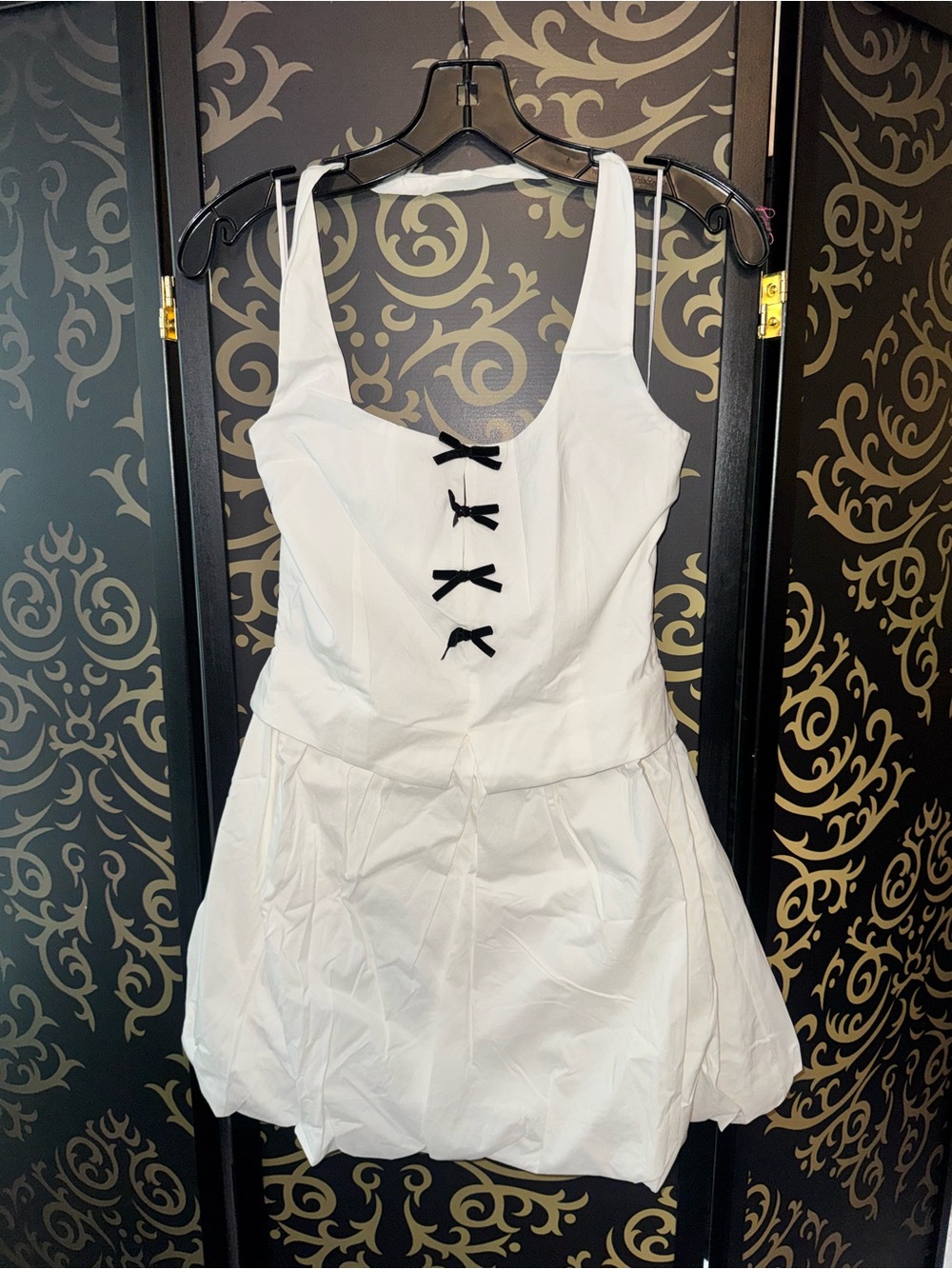 Fashion Nova White Mini Dress with Black Bow Trim